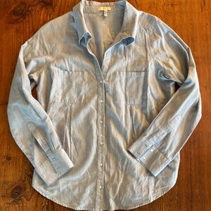 Joie Chambray Blue Long Sleeve Button Down 100% Cotton Size Small Made in India